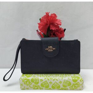 Coach Black Leather Credit Card ID Window Bifold Wallet